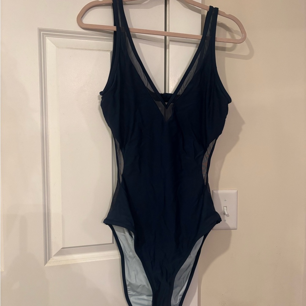 NWT Navy Sheer Mesh Swimsuit